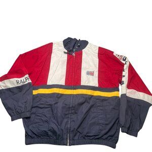 Chaps Ralph Lauren Windbreaker Jacket Men's M Black Red White Hooded Full Zip